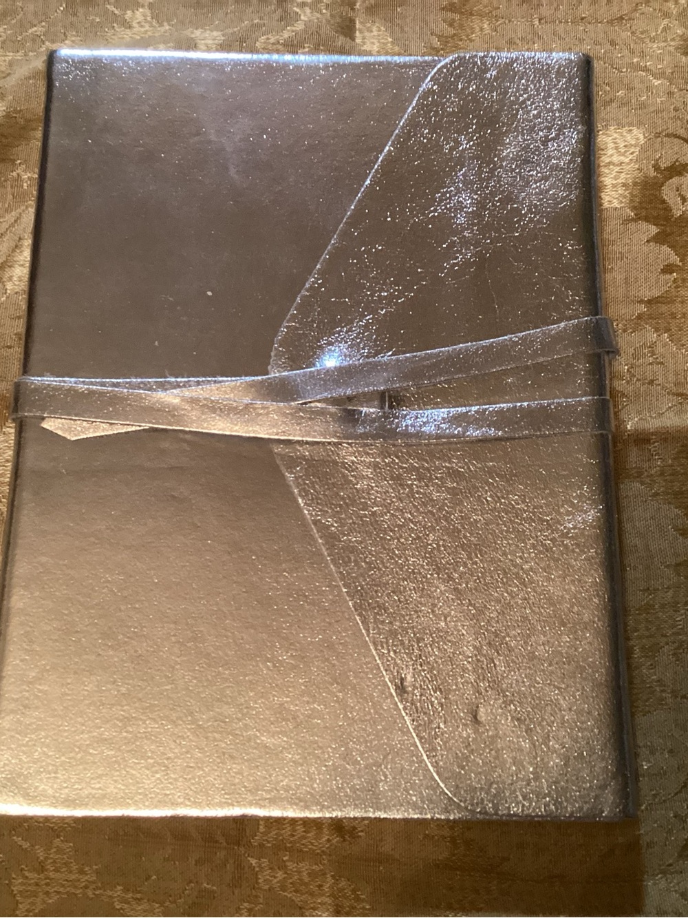 Silver Leather Journal Notebook with Wrap Tie